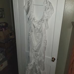 Xpluswear 4XL Off Shoulder White Ruffle slit Dress